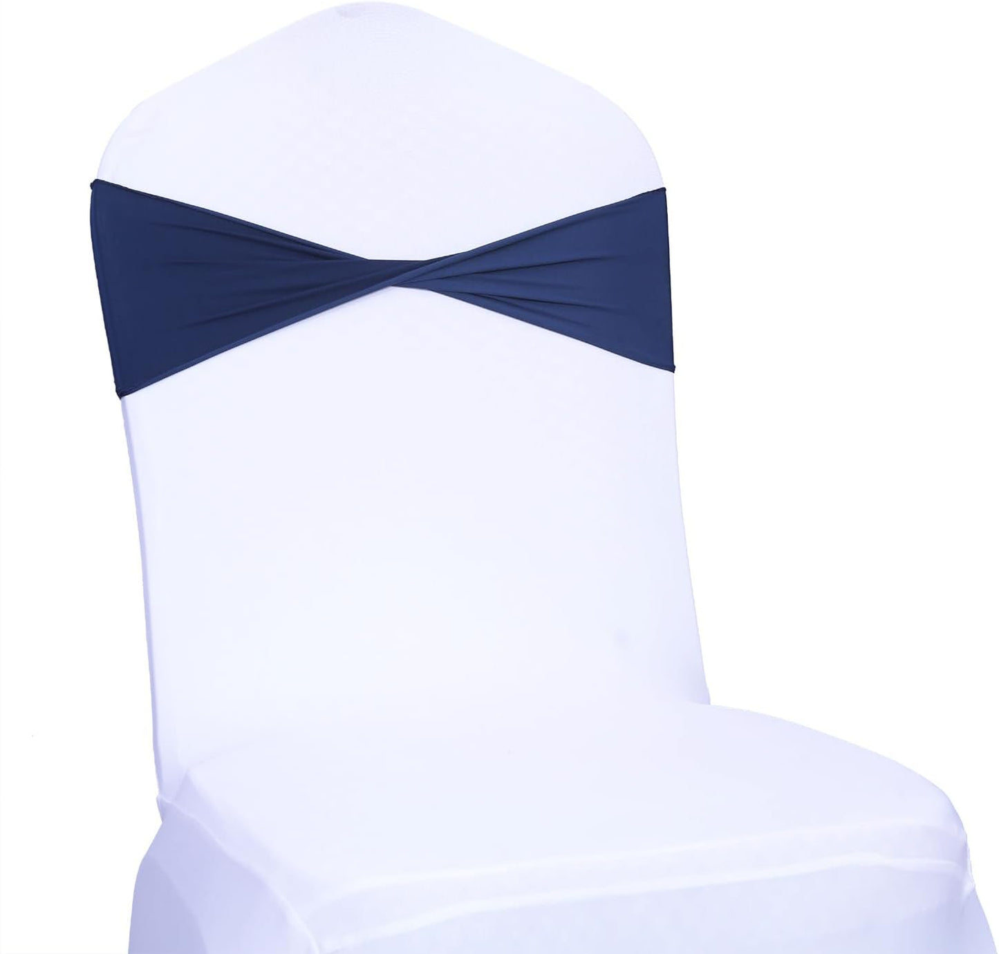 MDS Pack of 150 Spandex Chair Sashes Bows Elastic Stretch Dining Chair Bands Ties Without Slider Buckle Universal fits for Wedding Baby Shower Birthday Party Banquet Event Decoration - Navy Blue