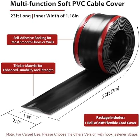 ZhiYo 23ft Cord Cover for Wires on Floors or Walls, 2.2in Wide, Black - Image 2