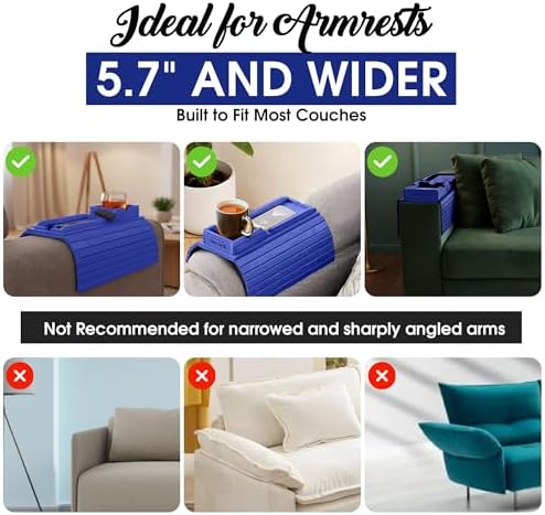Couch Cup Holder, 2 Cork Coasters, Anti-Slip Foldable Couch Arm Tray Blue - Image 5
