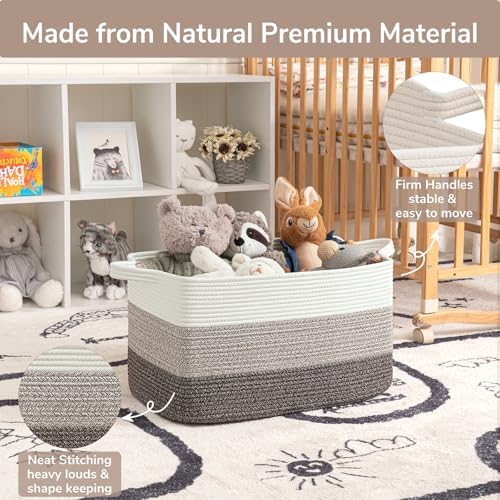 Goodpick Large Woven Rope Blanket Basket, Rectangle, White Brown - Image 6