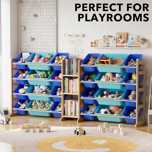 SpaceAid Large Toy Storage Organizer with 24 Bins and 3 Shelves, Toy Organizers Storage Bookshelf, Kids Bin Shelf Box Bookcase for Bedroom Playroom Organization Room Decor, Blue and Navy Blue - Image 5
