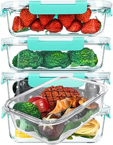 M MCIRCO 5 Pack 36 oz Glass Food Storage Containers with Lids, Green by MMCIRCO