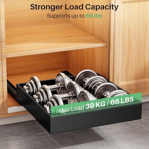 2Pack Pull out Cabinet Organizer, 21"Deep, 20"Wide Full-extension Heavy Duty Slide out Drawers Fixed with Adhesive Nano, Roll Out Shelves Sliding Cabinet for Kitchen,Bathroom,Pantry,Under Sink(Black) - Image 5