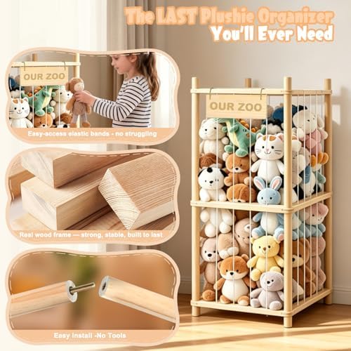 Stuffed Animal Storage, Wood Stuffed Animal Zoo Storage, Space Save Toy Organizer, Large Capacity Stuffed Animal Holder, Perfect for Nursery Playroom Kidroom Bedroom - Image 4