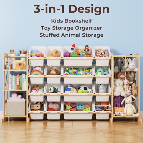 Toy Storage Organizer with Bookshelf and Stuffed Animal Storage - Kids Playroom Organization with 3 Shelves and 16 Bins - Living Room Box for Collections - Nursery Bedroom Decor Essential - Image 4