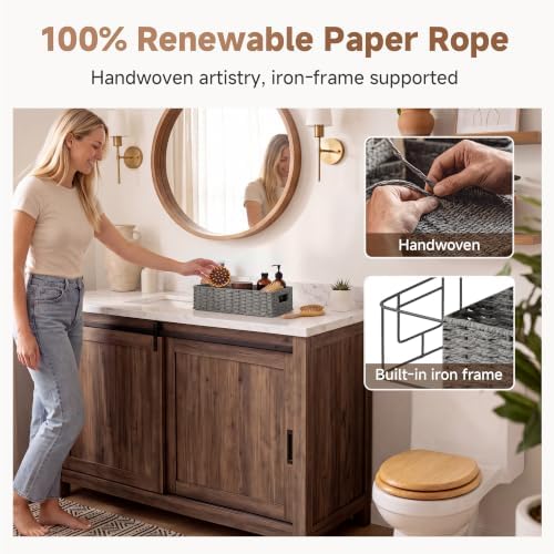 StorageWorks Toilet Tank Basket for Bathroom, Wicker Storage Baskets, Gray - Image 3