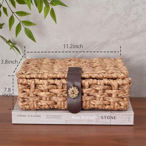 Decorative Box with Lid, Wicker Storage Basket, Water Hyacinth Woven Decorative box for Shelf, Coffee Table, Console Table, Home Decor (Small) - Image 6