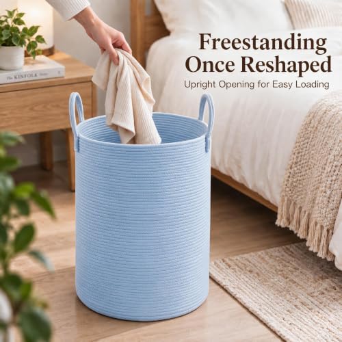 JMvicyroam 80L Cotton Rope Laundry Basket Hamper, Blue - Image 4