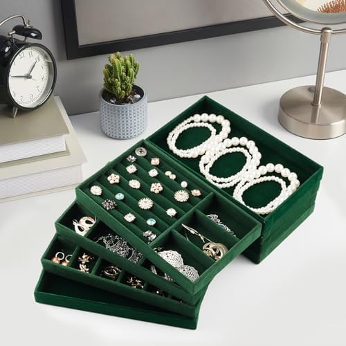 Jewelry Drawer Organizer, 8 Set of Stackable Velvet Organizer Tray, Drawer Inserts for Jewelry Organization, Showcase and Safely Store Your Collection with Elegance and Sophistication (Green) - Image 6