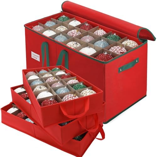 Large Christmas Ornament Storage Box Keeps 54 4" & 3 Individual Trays by HKQ