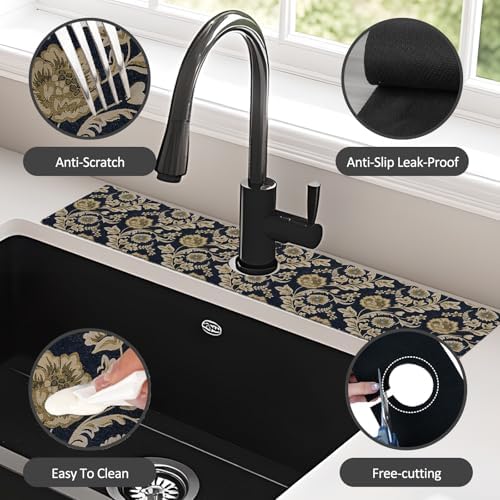 2PCS 24" X 5.5" Kitchen Sink Splash Guard Faucet Mat Floral Flower Super Absorbent Fast Drying Faucet Guard & Draining Mat Sink Splash Guard Behind Faucet for Kitchen, Bathroom - Image 6