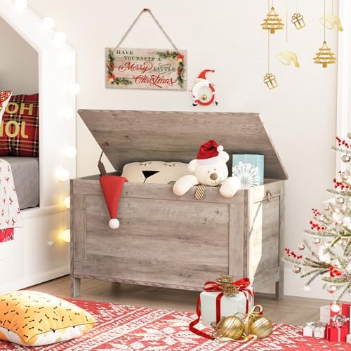 HOOBRO Toy Box, Retro Wooden Look Storage Chest with Safety Hinge, Entryway Storage Bench Supports 330 lb, 29.9 x 15.7 x 18.9 Inches Toy Chest Organizer, Easy Assembly (Greige) BG75CW01G2 - Image 4