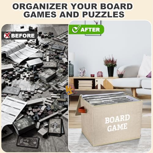 Board Game Storage Kit Include Storage Basket and 10pcs Zipper Bags, Board Game Organizer with Writable Stickers and Dispensing, Suitable for Puzzle, Document (1 Pack-Beige-Large) - Image 4
