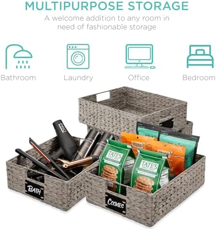 Best Choice Products Set of 4 16x12in Large Water Hyacinth Pantry Baskets, Woven Organizers w/Chalkboard Label, Chalk Marker - Gray - Image 6