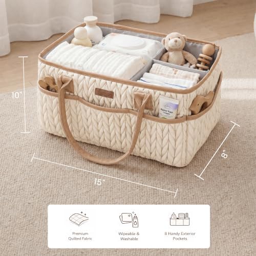 Konssy Baby Diaper Caddy Organizer, Braided Quilted Design with PU Handles - Image 5