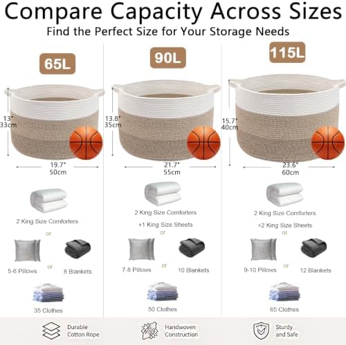 90L Extra Large Blanket Basket,Woven Rope Laundry Basket-Mix Brown - Image 2