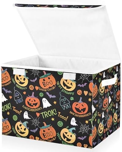 Halloween Ghost Pumpkin Ghosts Storage Bins with Lids and Carrying Handle,Foldable Storage Boxes Organizer Containers Baskets Cube with Cover for Home Bedroom Closet Office - Image 2
