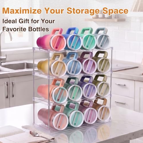 Large Compartment Water Bottle Organizer, Stackable Water Bottle Holder for Stanley 40 oz Tumbler, Clear Tumbler Organizer for Cabinet, Kitchen Pantry or Countertop, 3 Pack (4 Pack) - Image 5