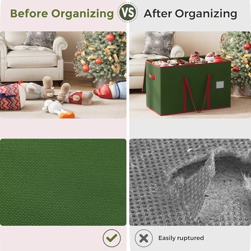 Christmas Figurine Storage Box for 15-Inch Figurines and Nutcrackers, Holiday Decor Organizer with Adjustable Dividers, 8 Slots and 2 Pockets, Dual Zippers, 600D Oxford, 24.8"x12.2"x15.2" ,Green - Image 6