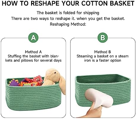 MiniArk Small Storage Baskets for Organizing | Closet Organizer Bins | Shelf Toy Basket | Woven Rope Baskets | Cube Decorative Box | Shallow Basket | 13x8.5x5.1” | 3 Packs Green - Image 7