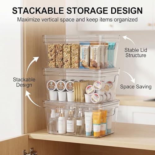 MOONEDGE 8-Pack 10x6x5 Stackable Small Clear Storage Bins with Lids - Image 3