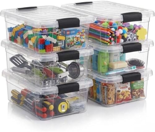 Superio 13.7 Quart Clear Plastic Storage Bin with Lid, Stackable Organizer Box, BPA-Free Storage Container for Home, Garage, School & Office, 6 Pack by Superio