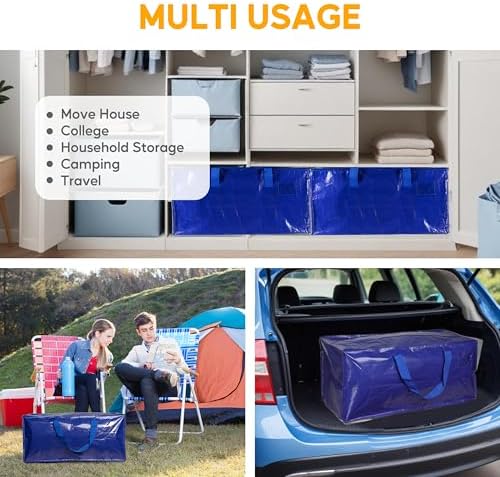 HealSmart 6 Pack Extra Large Moving Bags with Zippers & Carrying Handles, Heavy-Duty Storage Tote Moving Boxes for Dorm Room Essentials Storage Bags, Blue - Image 7