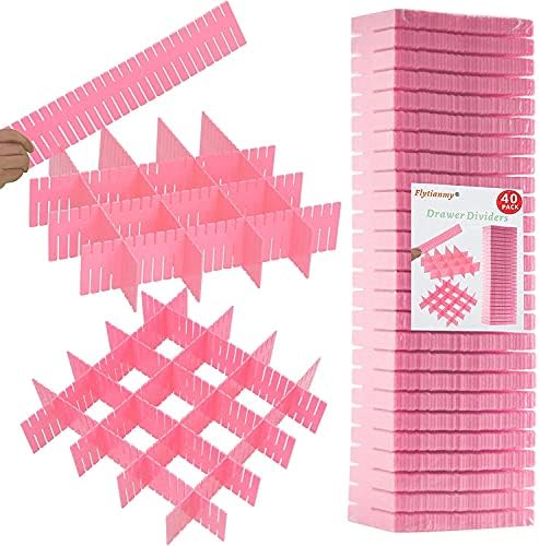 40Pcs Drawer Dividers, Adjustable Drawer Organizer for Socks, Underwear, Makeup, Can Help Tidy Kitchen, Bedroom, Dresser Pink by Flytianmy