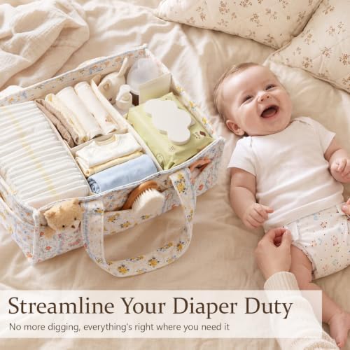 Corduroy Baby Diaper Caddy Organizer with Handles, Nursery Storage Basket - Image 6