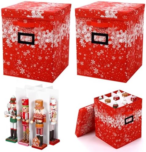2 Pack 16 Inch Large Christmas Nutcracker Storage Box Hold 18 Nutcrackers Figurine Collectible Storage Box for Holiday Decor Carolers Santa Figure or Nut Cracker Ornaments(Snowflake,Red) by Wesnoy