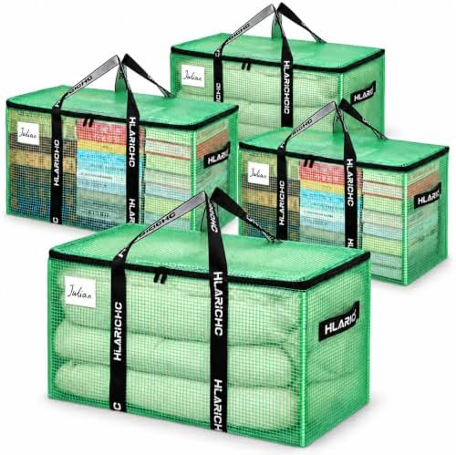 Heavy Duty Moving Bags 97L - Extra Large Storage Bags with Strong Zipper & Comfortable Handles, Packing Boxes for Moving House, College Dorm, 4 Pack, Clear, Virgin PE Material by Unknown