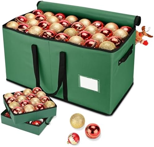 Christmas Ornament Storage Box, Ornament Storage Organizer Fits 128 of 3 inch Ornament Balls, 8 Removable Tray Ornaments Storage Containers with Dividers to Store Xmas Holiday Decor(Green) by Brosyda