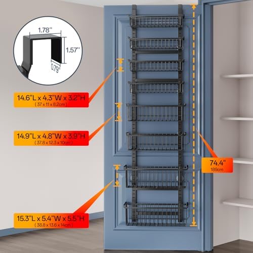Over The Door Pantry Organizer, 8-Tier Over The Door Organizer with Adjustable Baskets, Metal Hanging Spice Rack for Pantry Organizers and Storage, Suitable for Kitchen Laundry Room & Bathroom, Black - Image 4