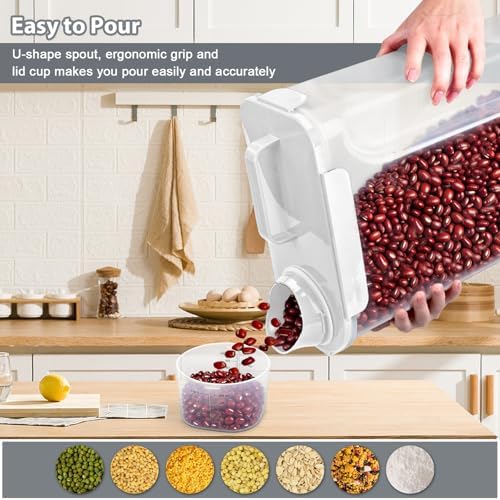 Komzon Rice Storage Containers, Airtight Cereal Containers Storage, with Pouring Spout Portable Handle for Flour, Pasta, Grain and Baking, Pet Dog Cat Bird Food Container 20lb White - Image 2