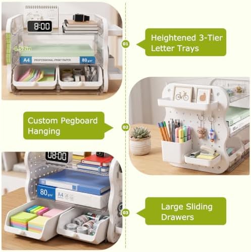 COMIX 3-Tier Paper Organizer Letter Tray, File Organizer for Desk, White - Image 3
