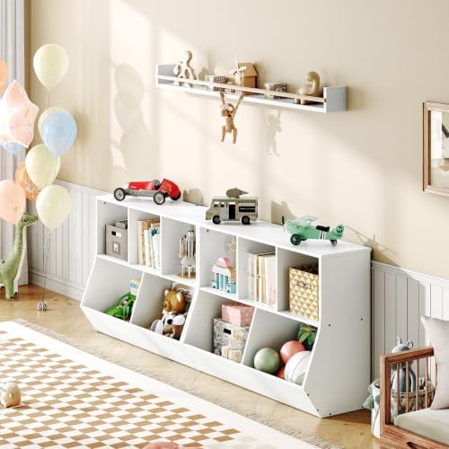 HOOBRO Kids Bookshelf, Bookcase Footboard, Toy Storage Cubby, Children's Toy Shelf, 35.4" L Storage Cabinet, Fit for Children's Room, Playroom, Hallway, Kindergarten, White WT32CW01 - Image 5