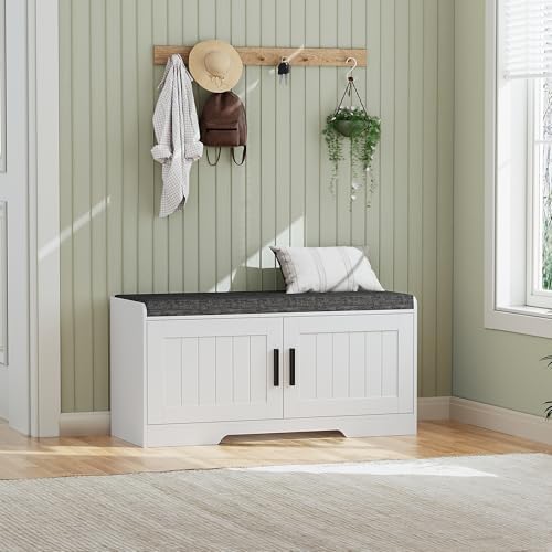 Homleke Shoe Storage Bench, 2 Doors & Thickened Padded Seat Cushion by Homleke