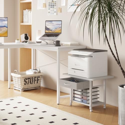YAOHUOO 22"x15" Large Printer Stand with Drawer, 2-Tier Rolling Table Cart - Image 4