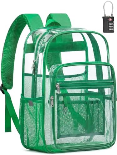 Heavy Duty Clear Backpack With TSA Lock, 18 Inch Large Clear Bookbag by QOECI