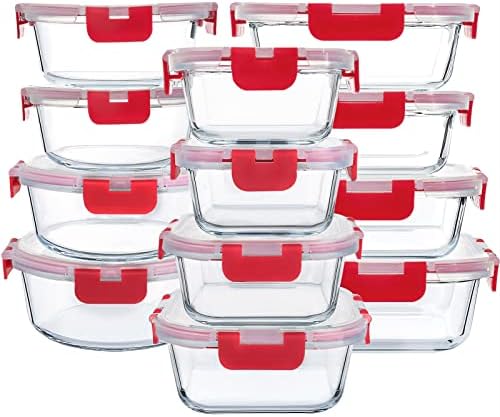 M MCIRCO 24 Piece Glass Food Storage Containers with Lids, Red by MMCIRCO