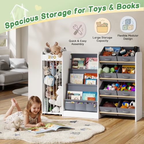 Kids Toy Organizer with Bookshelf & Stuffed Animal Storage, 51'', White - Image 5
