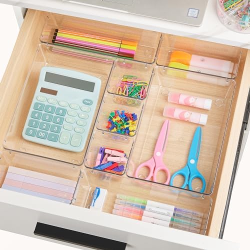 Vtopmart 15 PCS Clear Plastic Drawer Organizers Set, Vanity Organizer Trays - Image 5