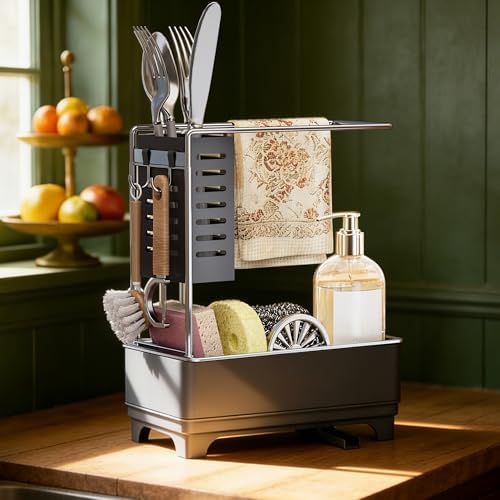 MOUKABAL 2-Tier Sponge Holder for Kitchen Sink, Sink Caddy Organizer Grey by MOUKABALGREATHELPER