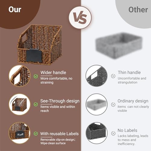 Pantry Baskets for Organizing,Wicker Storage Bins, 3Pack, Brown - Image 4