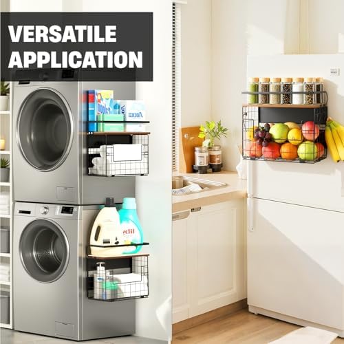 Haotao Magnetic Shelf for Fridge With Wood Lid,Fruit Vegetable Potato & Onion Organizers Storage Basket Bins For Refrigerator Kitchen Countertop Container - Image 4