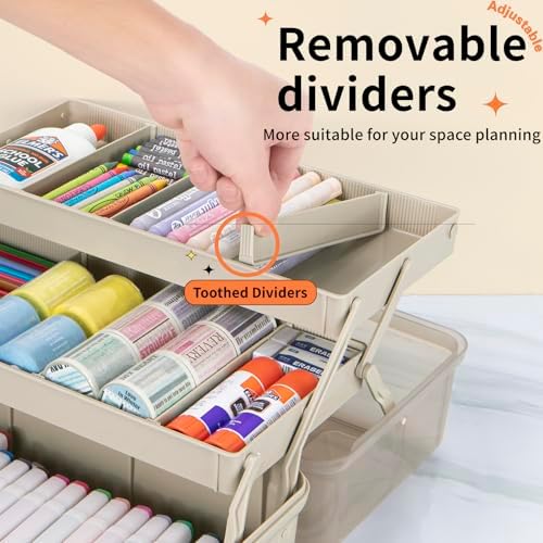 TERGOO 12.5in 3-Layer Multipurpose Craft Organizers and Storage with Adjustable Dividers, Portable Tackle Box, Folding Art & Craft Case for Medicine, Tool, Sewing Organizer (Brown) - Image 3