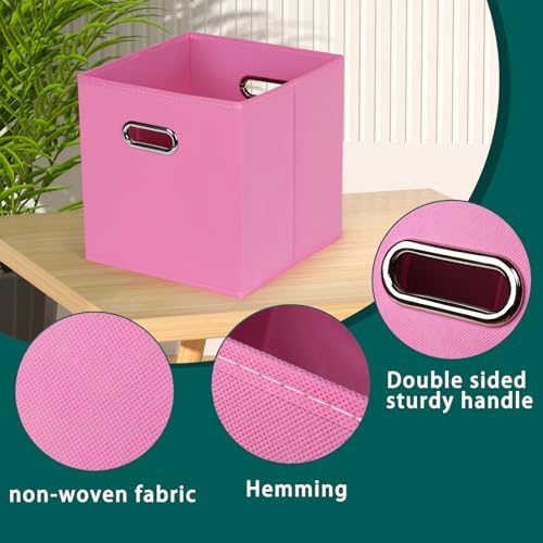 Black Foldable Storage Cubes Bins, Fabric Storage Box Cubes Organizer Baskets with Dual Handles for Home Organizer,Set of 3,(Pink) - Image 7