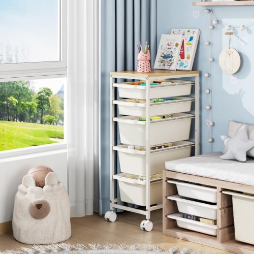 KINGBOARD Slim Rolling Cart with 5 Drawers, Metal Utility Storage Cart - Image 5