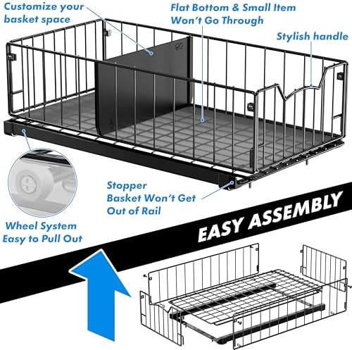 Simple Houseware Pull-Out Cabinet Sliding Basket, 17.2Dx9.7Wx5H, Black - Image 6