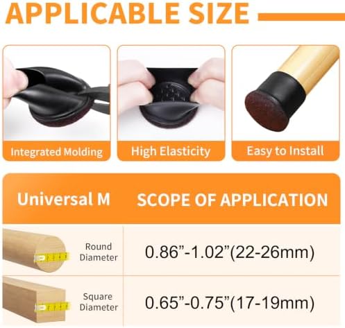 Ezprotekt 24 Pcs Round Silicone Chair Leg Floor Protectors with Felt, Floor Protectors for Chairs, Felt Furniture Pads Cups for Hardwood Floors, Chair Leg Caps Covers (M Fit: 0.86"-1.02", Black) - Image 2